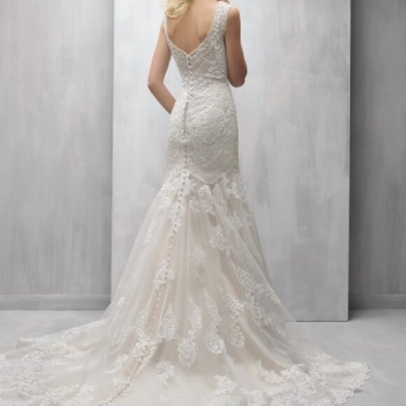 Mermaid Lace-Back Ivory Wedding Dress, BLING Shoulders, Fitted Sexy Fit & Flare - Picture 1 of 9
